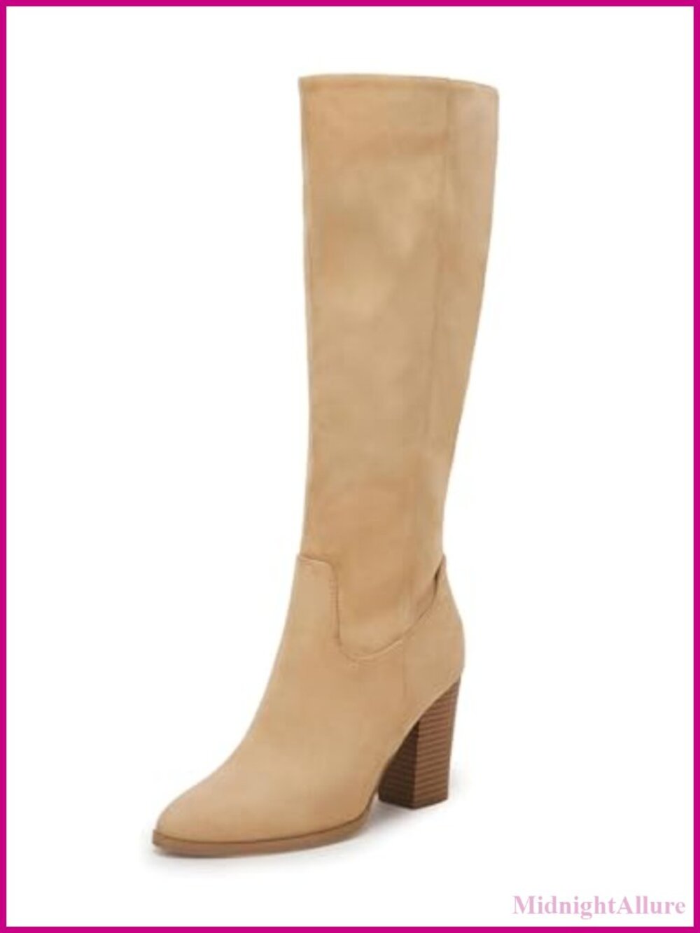 Coutgo Faux Suede Knee High Boots Side Zipper Chunky Heel Stretch Winter
